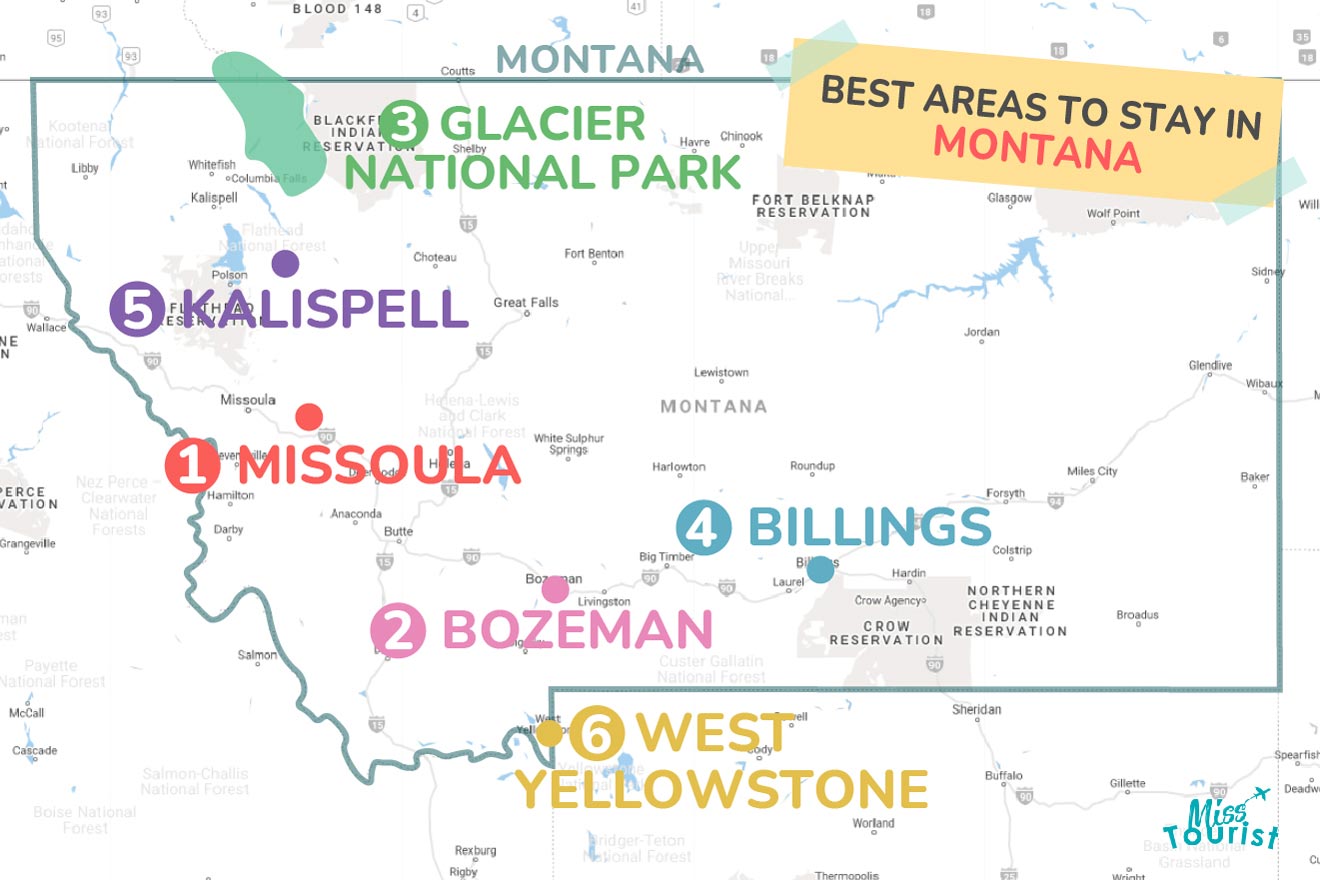 Map of best places to stay Montana